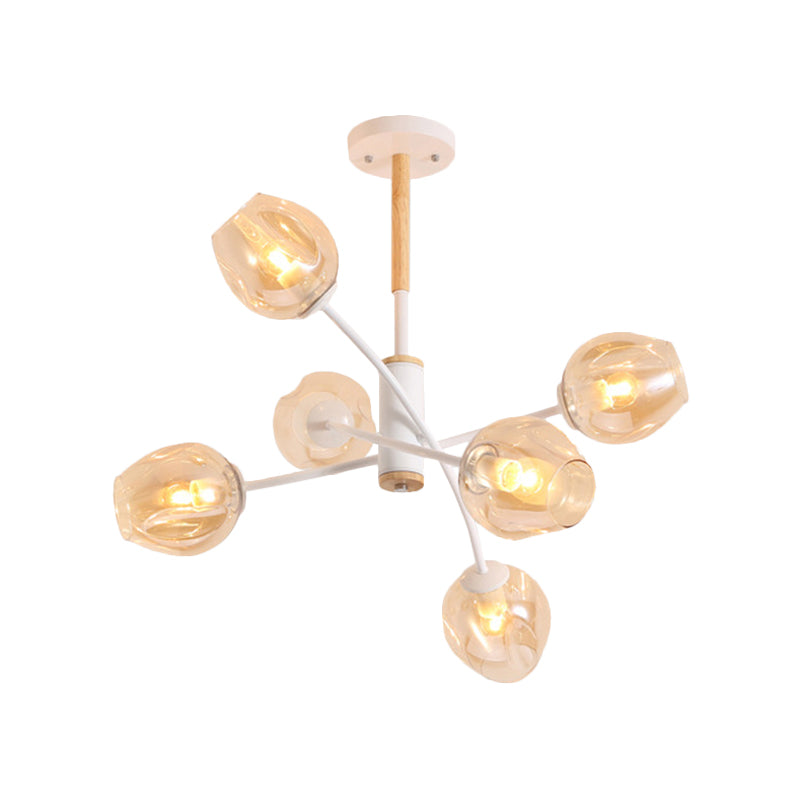 Glass Shade Branch Chandelier Restaurant 6/8 Lights Suspension Lamp in Amber/Blue