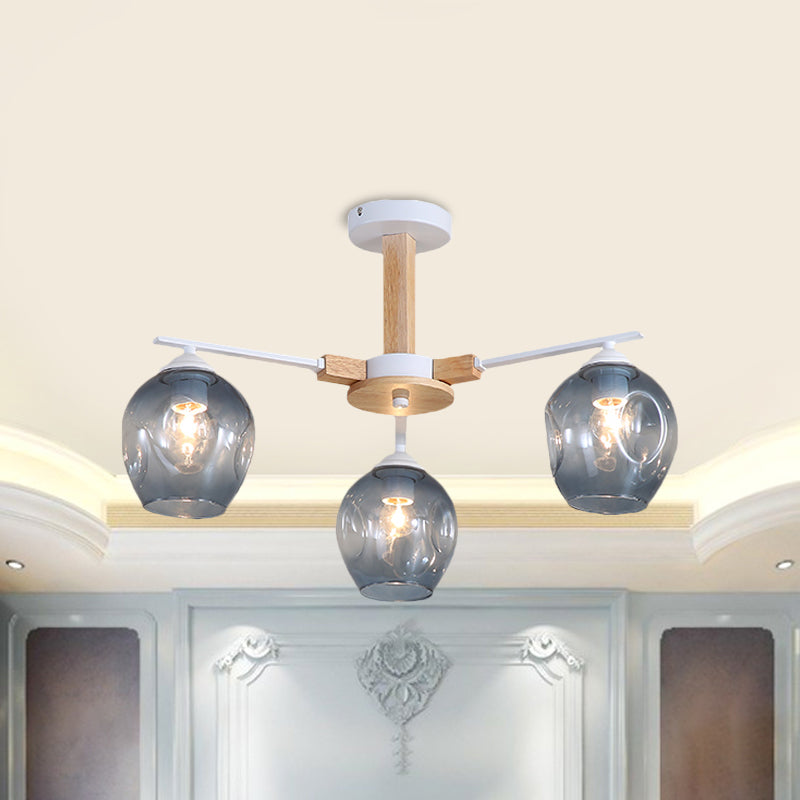 Smoke Gray Modo Hanging Light Fixture 3/6 Light Modern Glass Pendant Chandelier for Living Room