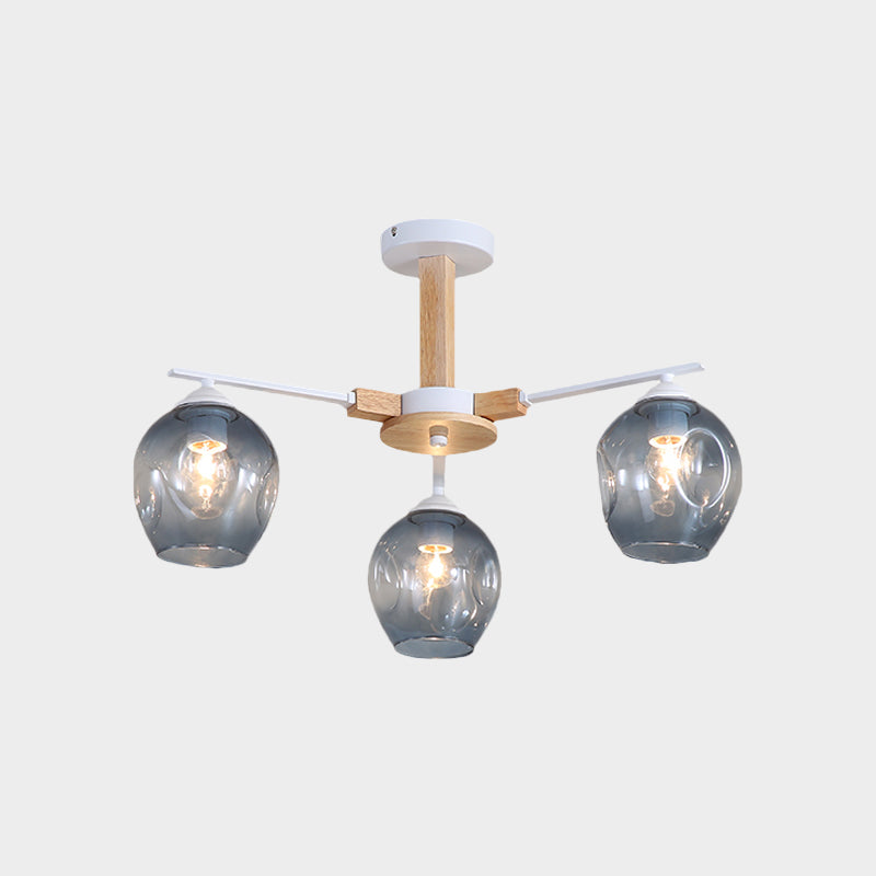 Smoke Gray Modo Hanging Light Fixture 3/6 Light Modern Glass Pendant Chandelier for Living Room