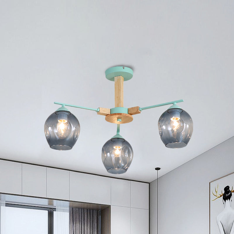 Smoke Gray Modo Hanging Light Fixture 3/6 Light Modern Glass Pendant Chandelier for Living Room