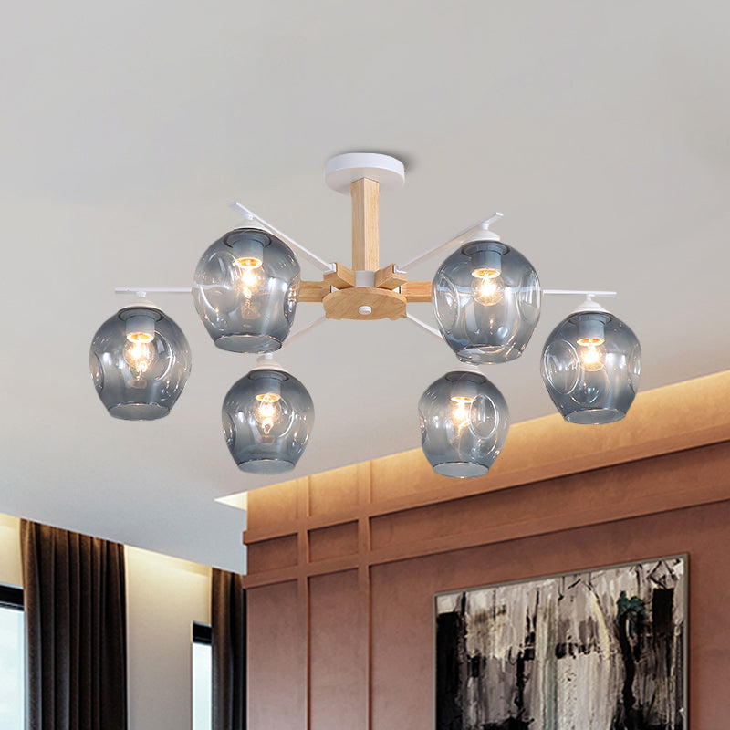 Smoke Gray Modo Hanging Light Fixture 3/6 Light Modern Glass Pendant Chandelier for Living Room