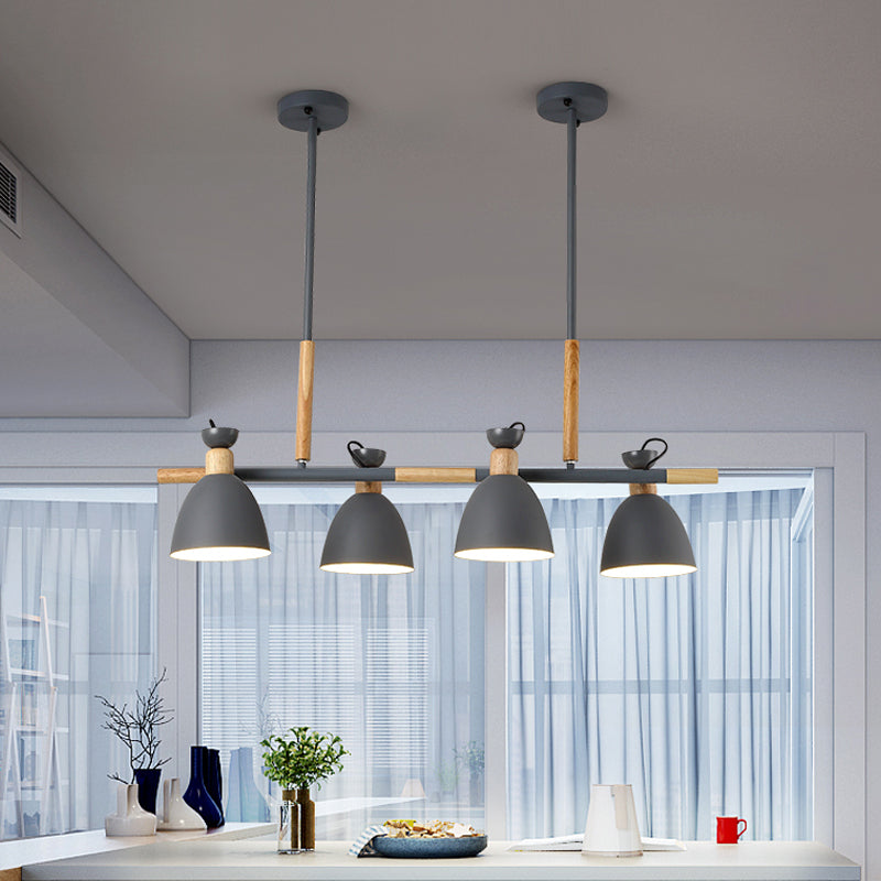 Metal Dome Shade Island Chandelier 4-Head Nordic Style Hanging Pendant Lamp in Green/Grey/White