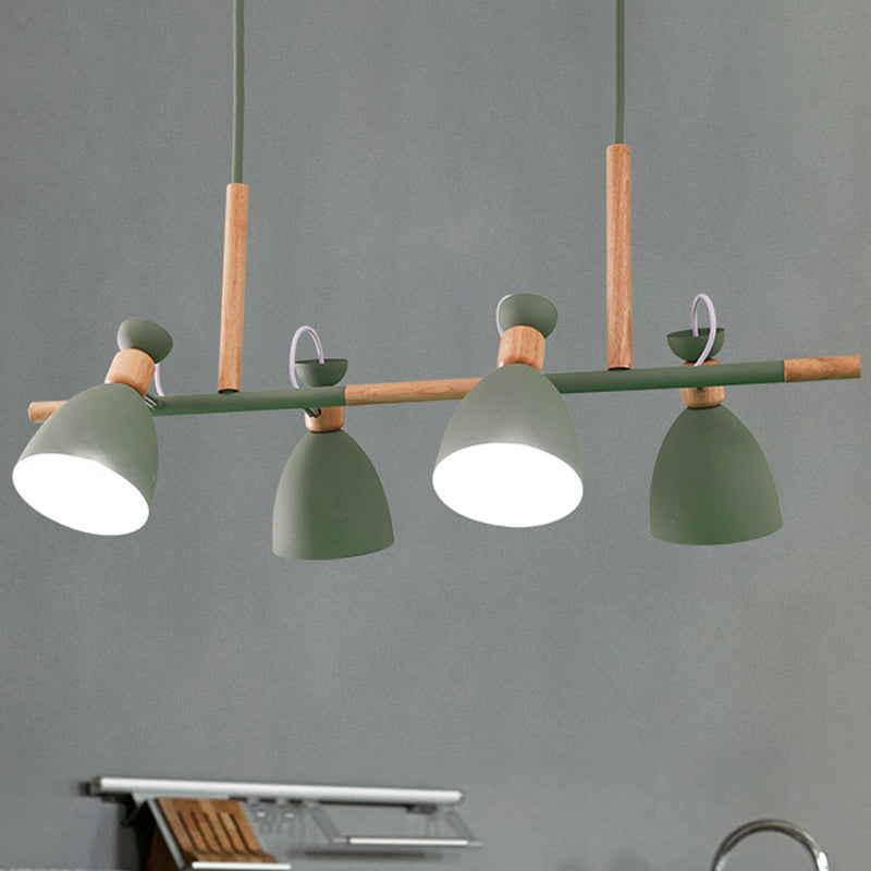 Metal Dome Shade Island Chandelier 4-Head Nordic Style Hanging Pendant Lamp in Green/Grey/White