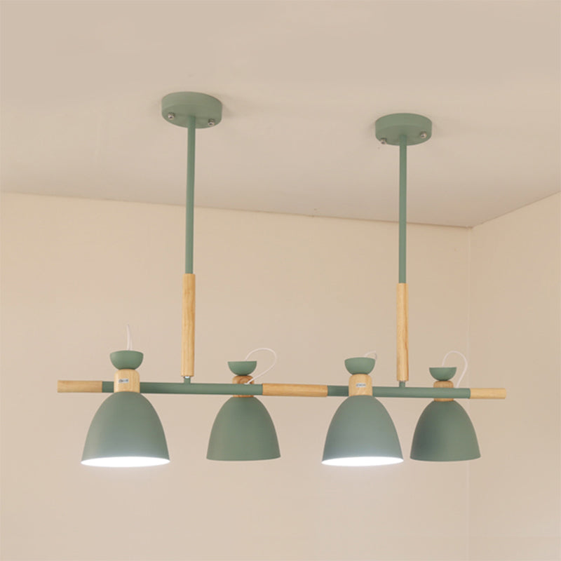 Metal Dome Shade Island Chandelier 4-Head Nordic Style Hanging Pendant Lamp in Green/Grey/White