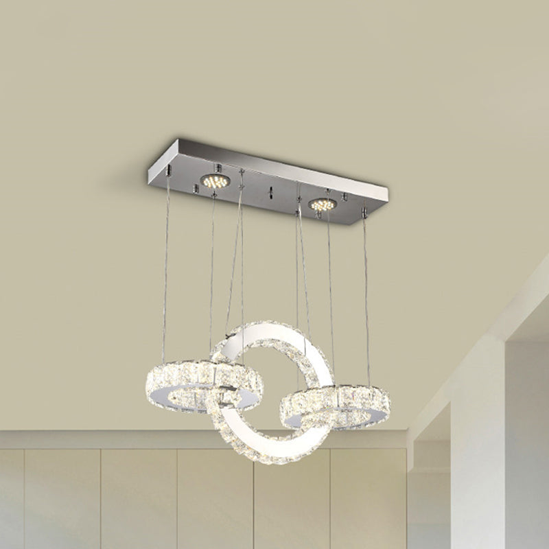 Chrome Round/Square Pendant Chandelier Modern Crystal Accent LED Pendant Light Fixture in White/Warm Light for Dining Room