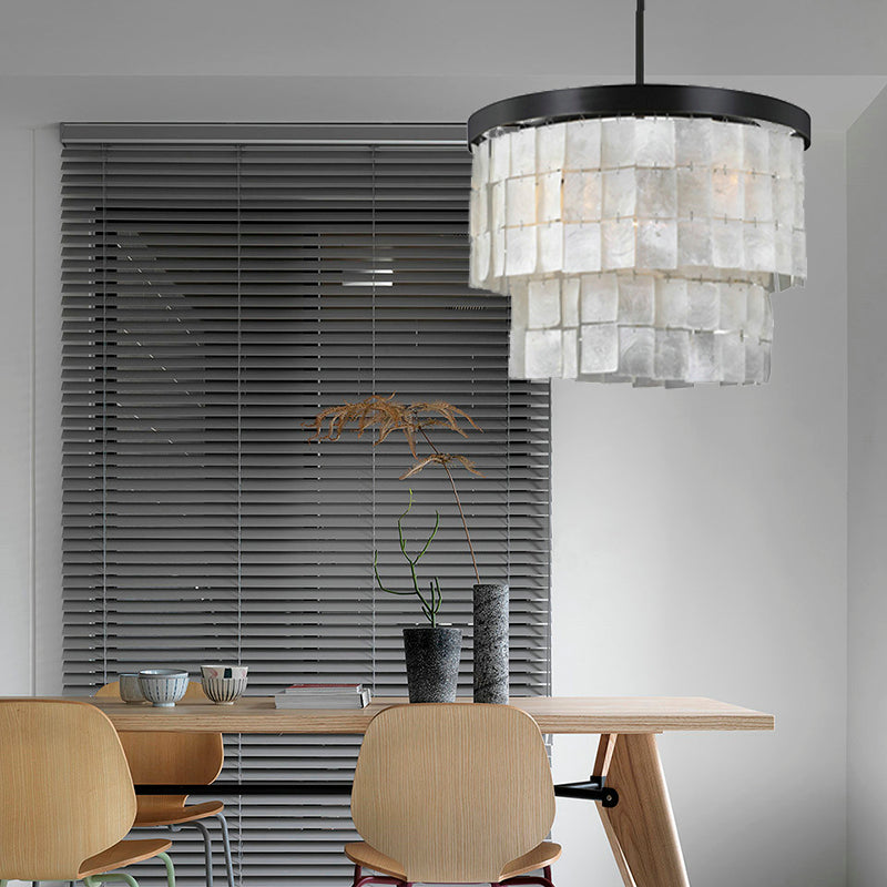 Cylinder Chandelier Lamp Nordic Shell 5 Lights White Hanging Ceiling Light for Living Room