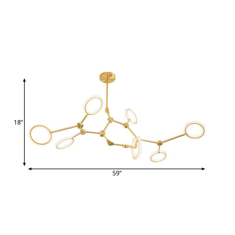 Branch Acrylic Hanging Lamp Modern 5/6/7-Light Gold Chandelier Pendant in White/Warm Light