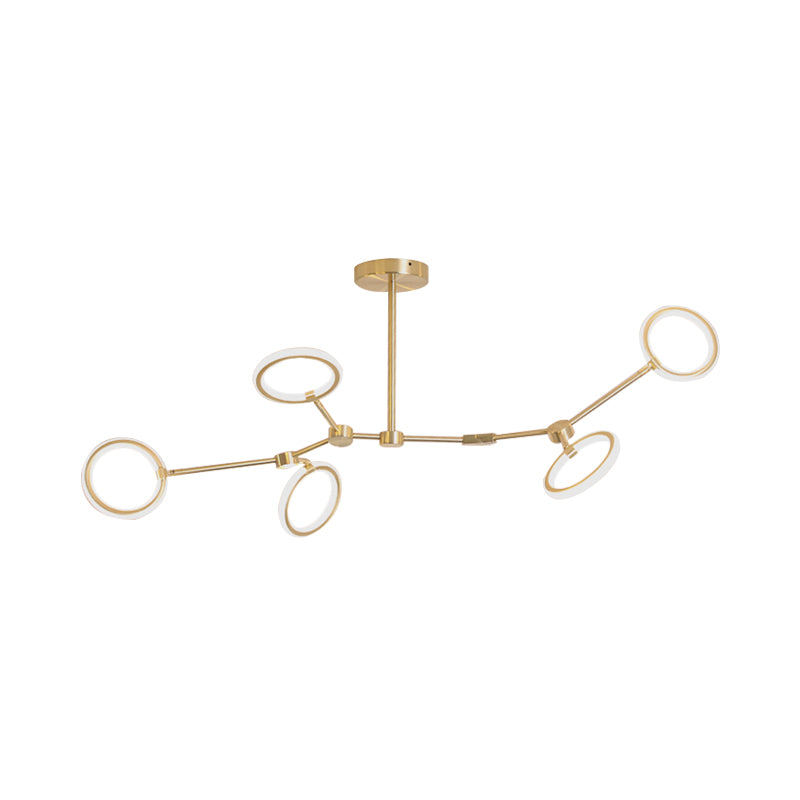 Branch Acrylic Hanging Lamp Modern 5/6/7-Light Gold Chandelier Pendant in White/Warm Light