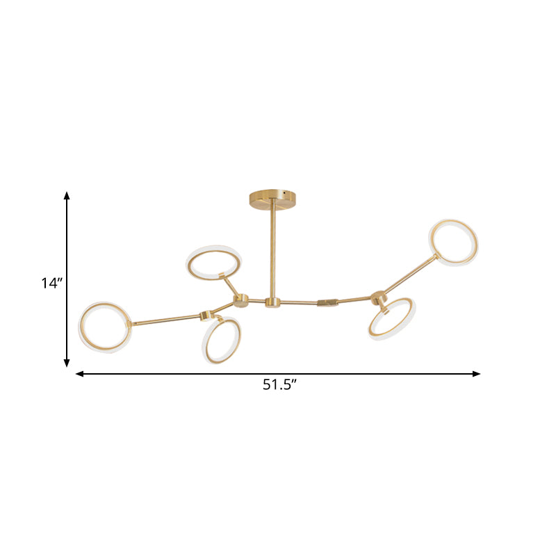 Branch Acrylic Hanging Lamp Modern 5/6/7-Light Gold Chandelier Pendant in White/Warm Light