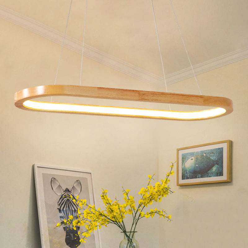 27.5 "/35.5" de ancho nórdico oval de lámpara de madera de madera colgante de techo LED para comedor