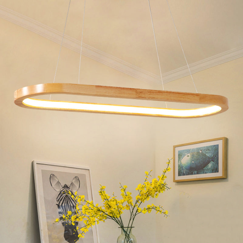 27.5 "/35.5" brede Noordse ovaal houten kroonluchter Licht LED -plafondhanger voor eetkamer