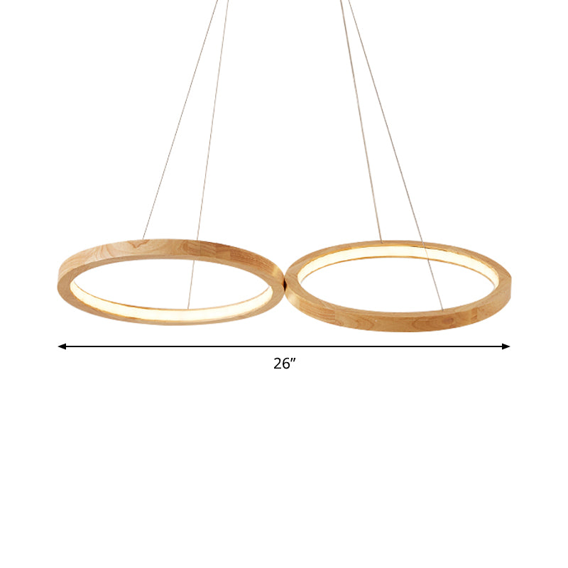 Houten dubbele ring hanger lichte eetkamer moderne eenvoudige kroonluchter in beige