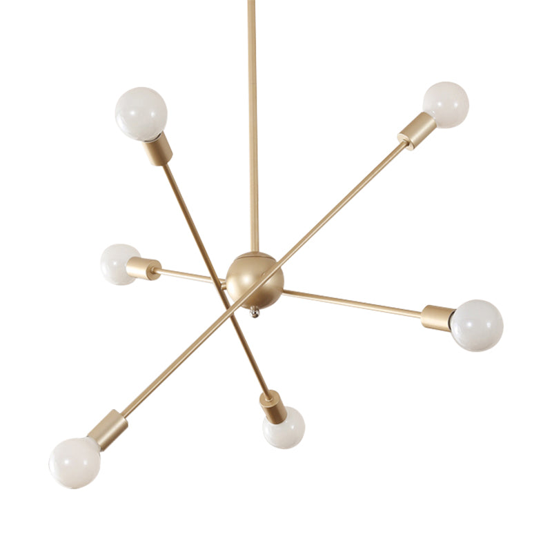 Línea de estilo elegante Luz colgante Candelera de metal de múltiples cabezas en acabado dorado para mesa de comedor