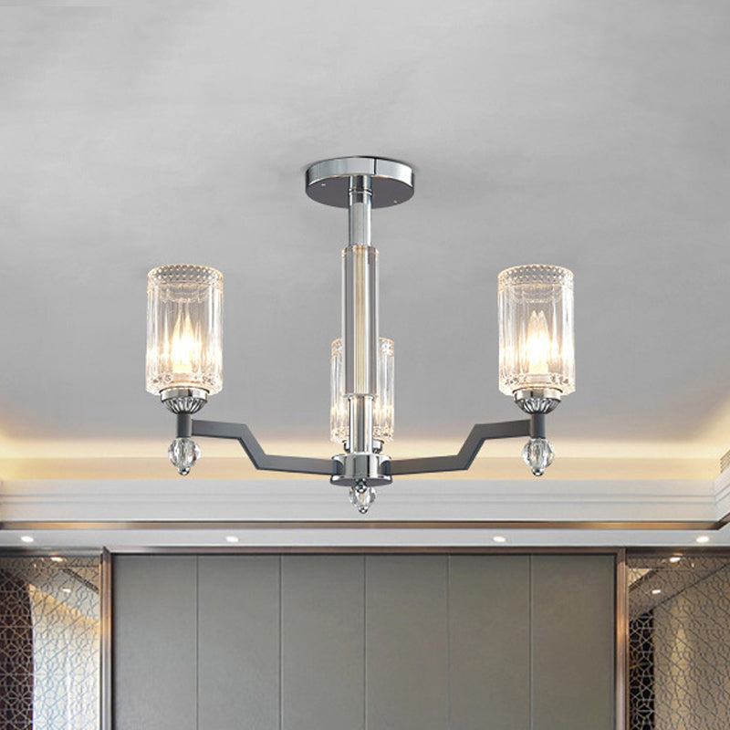 Modernistische 3/6-head plafond spoeling Mount Cilindrical Crystal Semi Flush Light in Chrome