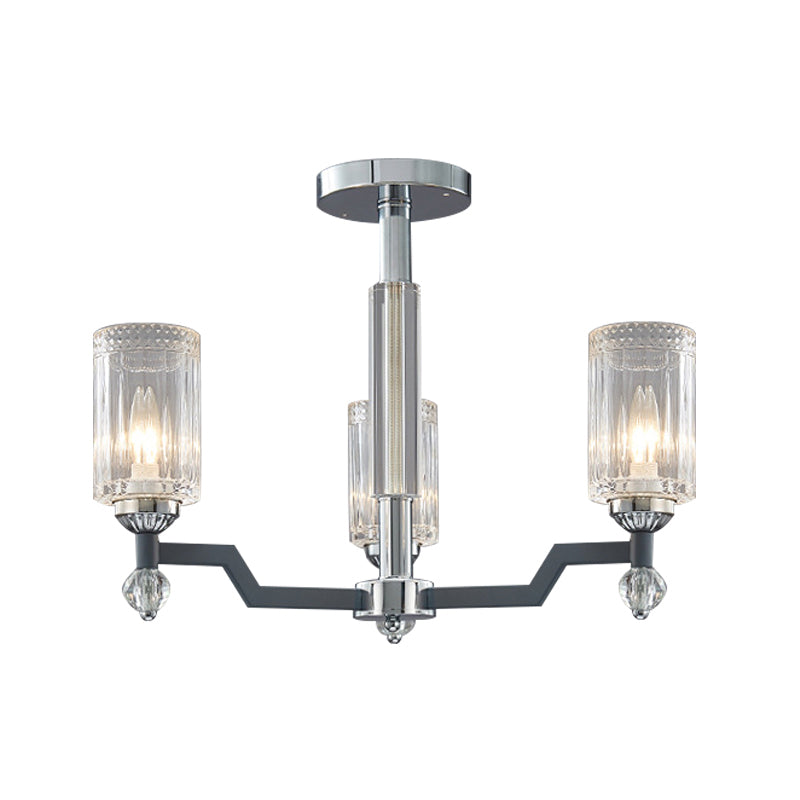 Modernistische 3/6-head plafond spoeling Mount Cilindrical Crystal Semi Flush Light in Chrome