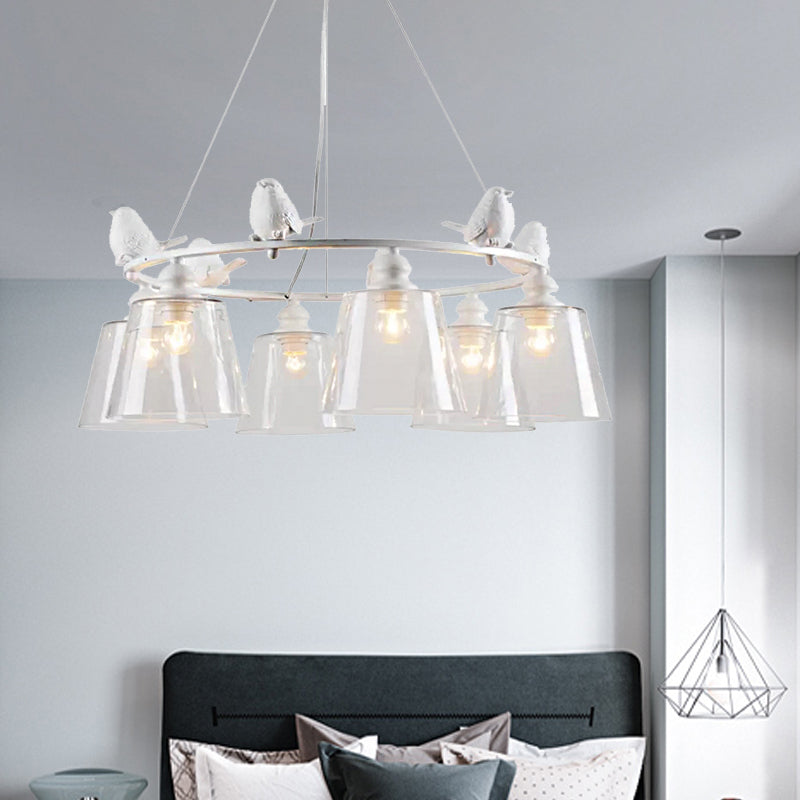 Luz colgante de sombra de cubo con pájaro estilo nórdico de vidrio transparente colgando luz en blanco para café