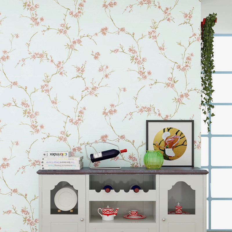 Illustration Blossoming Flower Wallpaper Non-Pasted Wall Art for Living Room, 57.1 sq ft.
