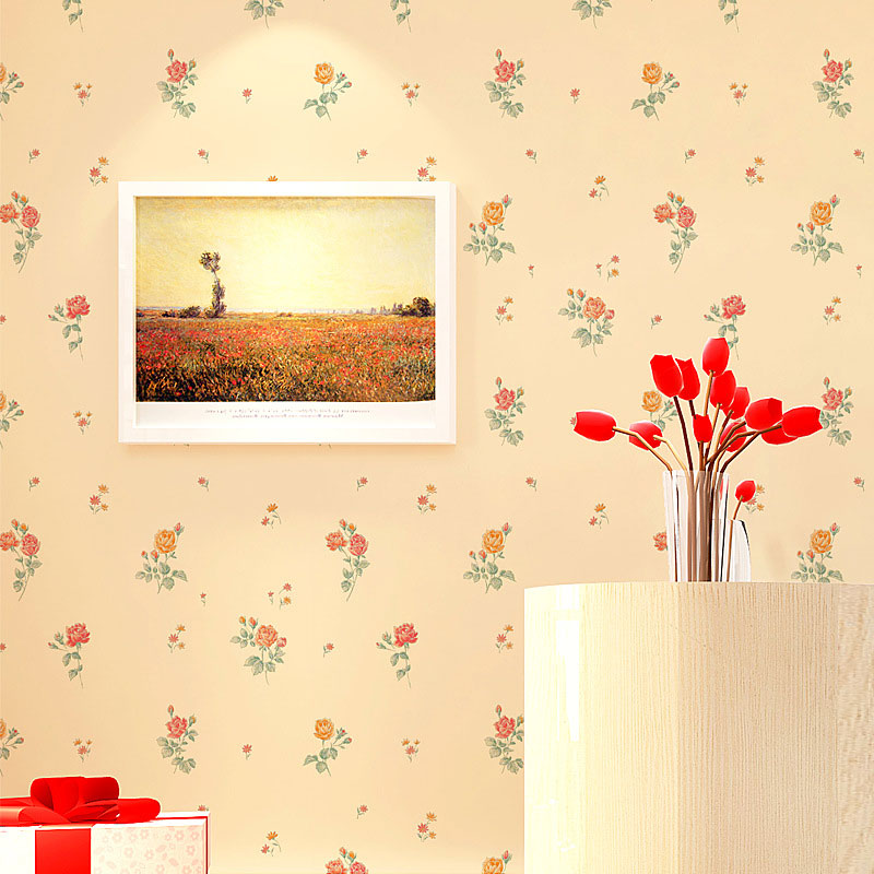 Dense Flower Pattern Wallpaper in Soft Color, Minimalist Wall Art for Guest Room
