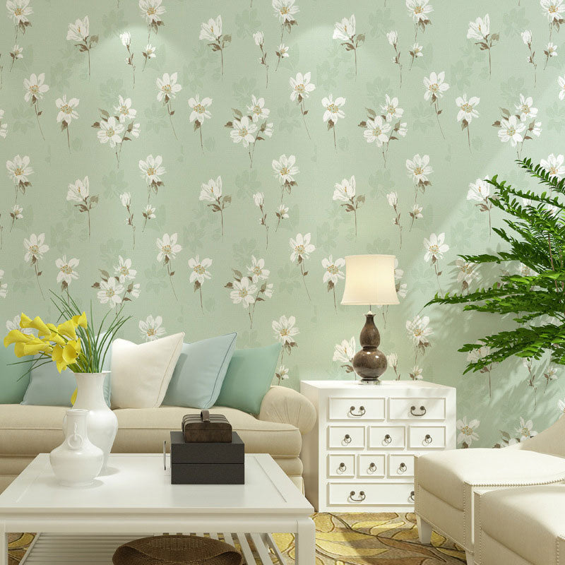 20.5" x 33' Magnolia Wallpaper Roll for Wedding Room Flower Wall Art in Natural Color, Stain-Resistant
