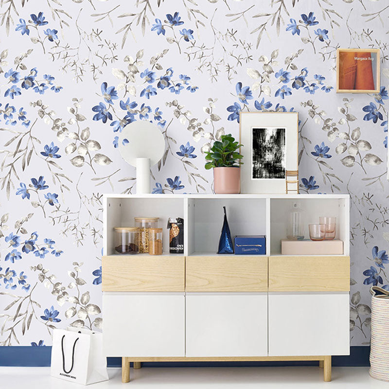 Modernism Wallpaper Roll Neutral Color Dense Flower Design Wall Covering, 57.1 sq ft.