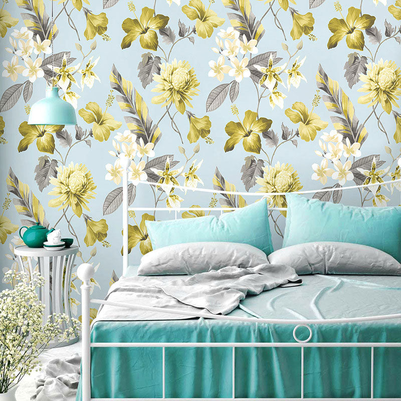 Natural Color Farmhouse Wallpaper 33' x 20.5" Blossoms and Leaf Wall Covering for Bedroom
