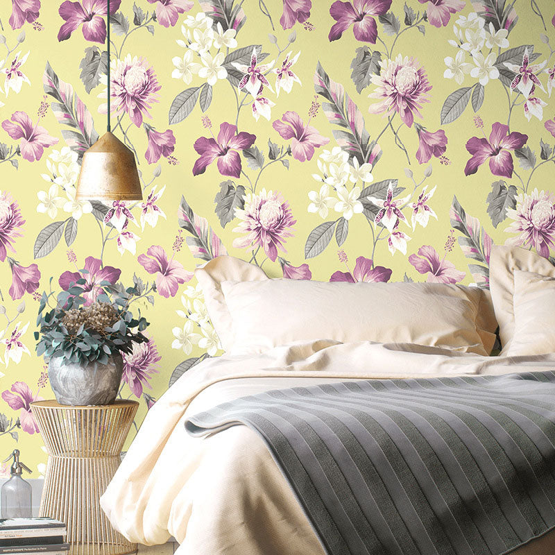 Natural Color Farmhouse Wallpaper 33' x 20.5" Blossoms and Leaf Wall Covering for Bedroom