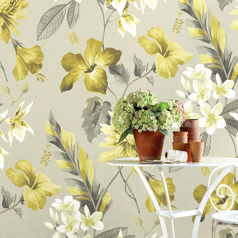Natural Color Farmhouse Wallpaper 33' x 20.5" Blossoms and Leaf Wall Covering for Bedroom