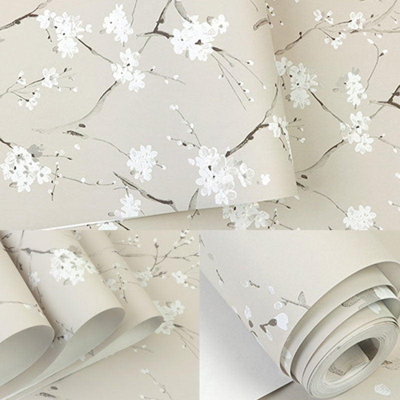 Rouleau de papier peint à fleurs en tissu non tissé de couleur neutre, décoration murale pour la décoration de la maison, 33' x 20,5"