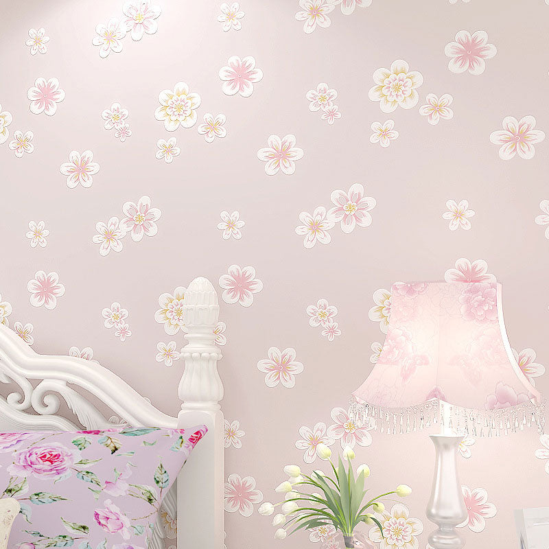 20.5" x 31' Flowers Wallpaper for Girl's Bedroom Blossoms Wall Art in Pink, Stain-Resistant