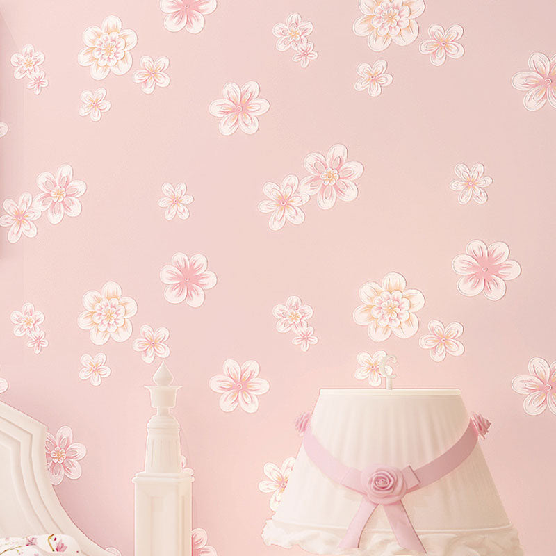 20.5" x 31' Flowers Wallpaper for Girl's Bedroom Blossoms Wall Art in Pink, Stain-Resistant