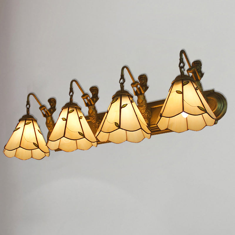 4 Lights Lily Wall Mount Light Tiffany Beige Glass Sconce Light with Mermaid Decoration
