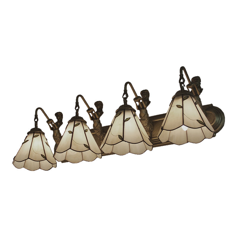 4 Lights Lily Wall Mount Light Tiffany Beige Glass Sconce Light with Mermaid Decoration