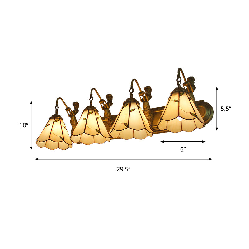 4 Lights Lily Wall Mount Light Tiffany Beige Glass Sconce Light with Mermaid Decoration