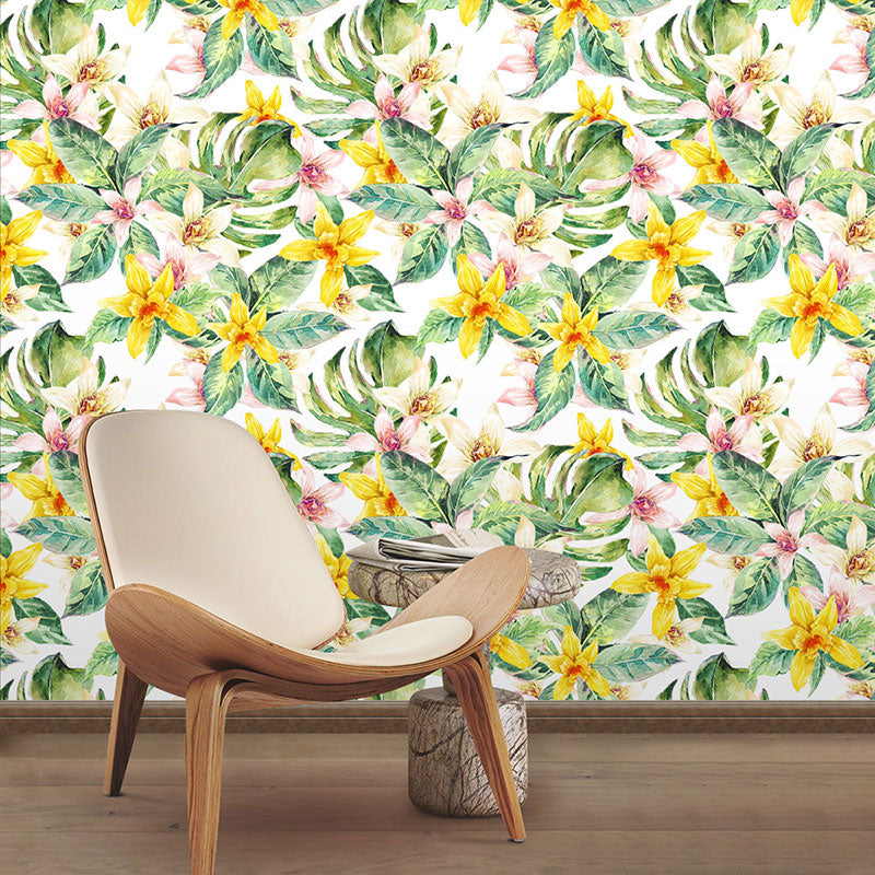 Green and Yellow Modernism Wallpaper 29.1 sq ft. Blossoming Flower Wall Covering for Accent Wall