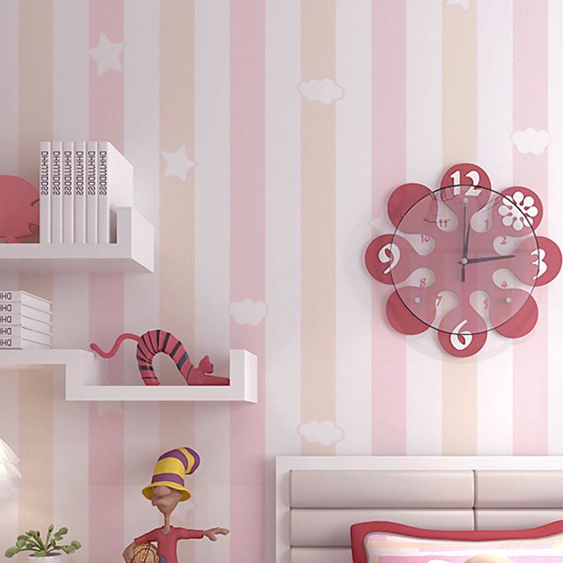 33' x 20.5" Stripe Wallpaper for Children Cloud Wall Art in Soft Color for Kids, Stain-Resistant