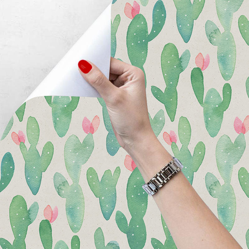 Water-Resistant Cactus Wall Covering Plaster Wallpaper Roll for Kids, Easy to Remove