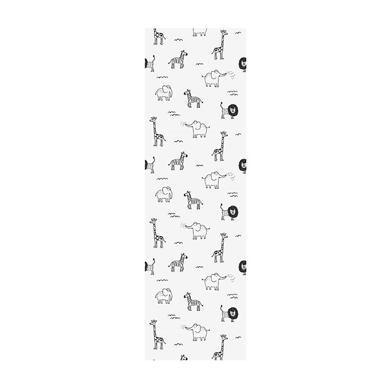 Contemporary Wall Covering Grey and White Giraffe and Elephant Wallpaper Roll, 29.1 sq ft.