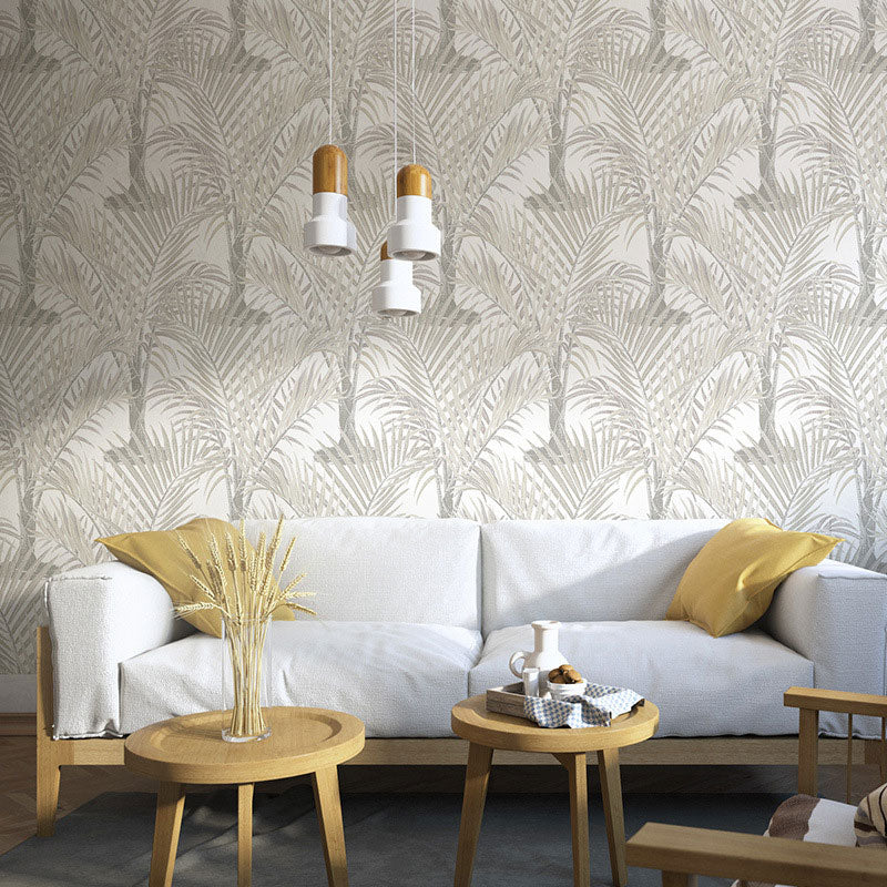 Tropical Palm Leaves Wall Art in Neutral Color Living Room Wallpaper Roll, 20.5 in x 33 ft