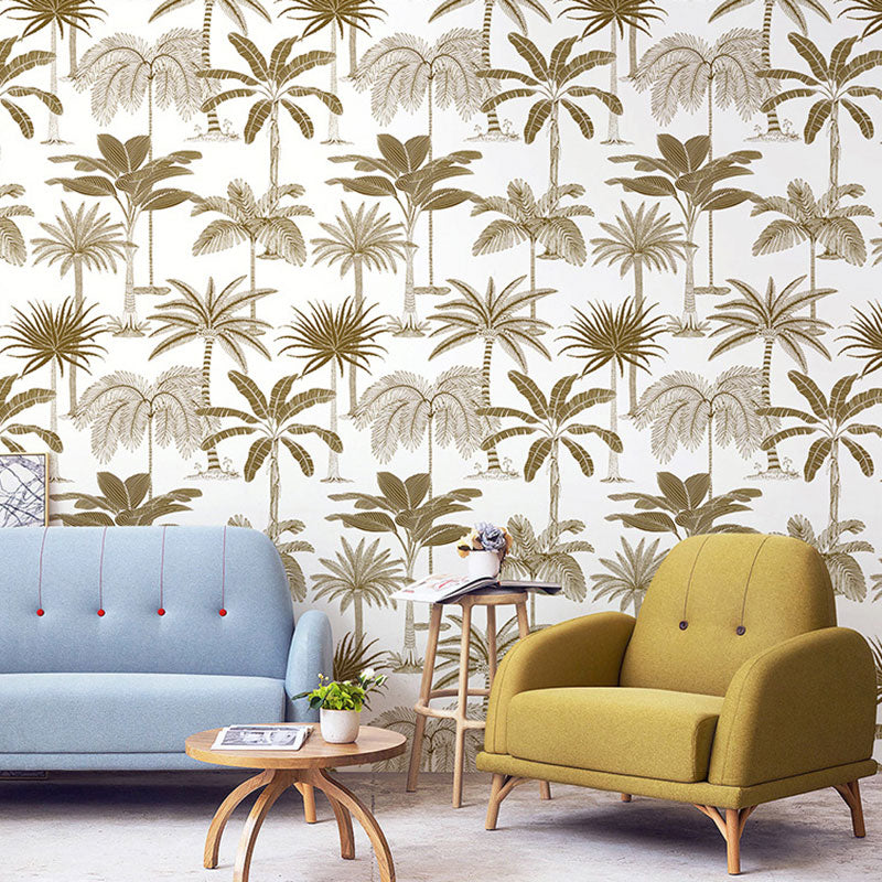 Natural Color Coconut Tree Wallpaper Stain-Resistant Wall Covering for Coffee Shop Decor, 33'L x 20.5"W