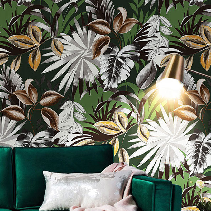 Illustration Banana Leaf Wallpaper Roll for Guest Room Decor in Dark Color, 57.1 sq ft.
