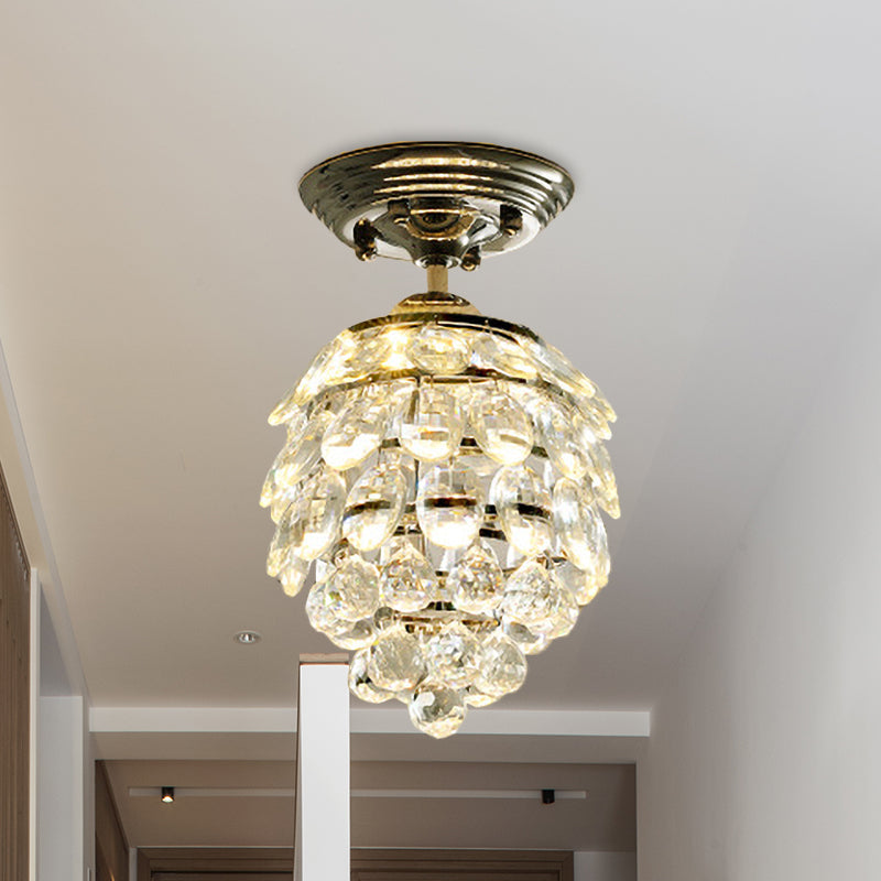 Modernist Pinecone Ceiling Lamp Crystal Ball LED Semi Mount Lighting in Silver for Hallway