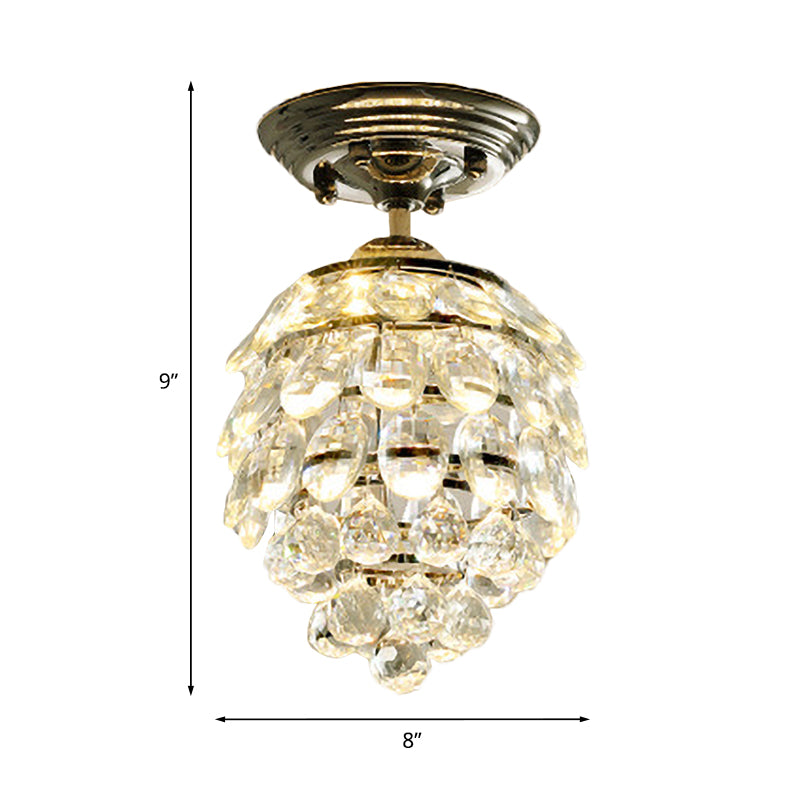 Modernist Pinecone Ceiling Lamp Crystal Ball LED Semi Mount Lighting in Silver for Hallway