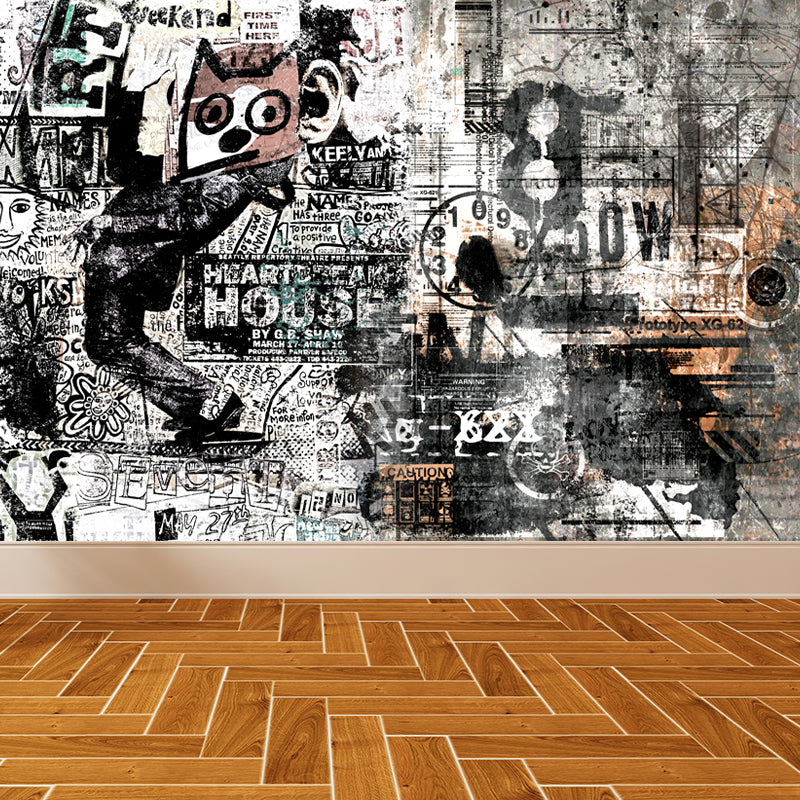 Cartoon Print Mural Decal Graffiti Non-Woven Fabric Textured Wall Covering in Soft Color