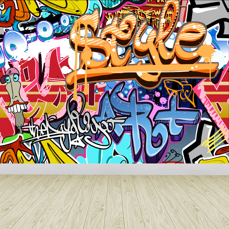 Novel Graffiti Wall Mural Modern Decorative Living Room Wall Art, Custom Size Available