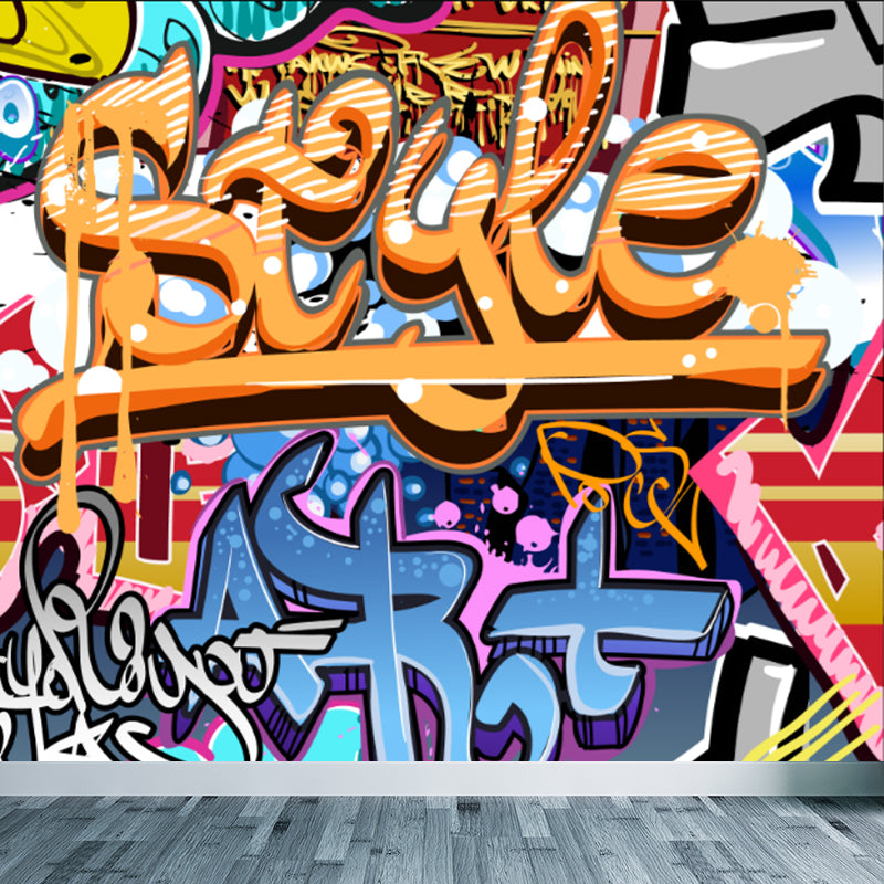 Novel Graffiti Wall Mural Modern Decorative Living Room Wall Art, Custom Size Available