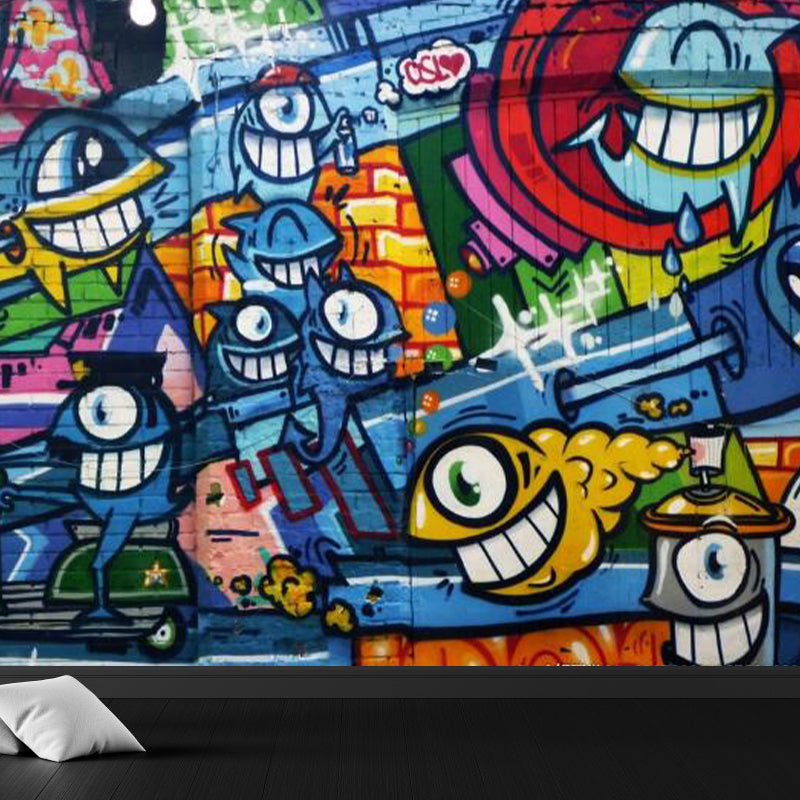 Graffiti Graphic Mural Wallpaper Pastel Color Modern Wall Covering for Living Room