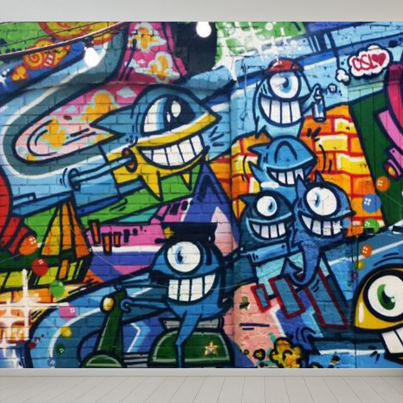Graffiti Graphic Mural Wallpaper Pastel Color Modern Wall Covering for Living Room
