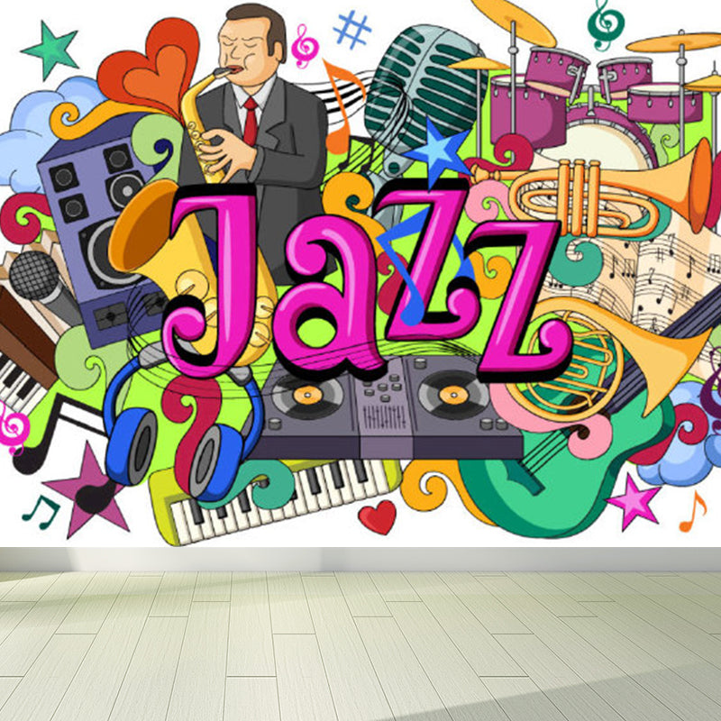 Graffiti Graphic Mural Wallpaper Pastel Color Modern Wall Covering for Living Room