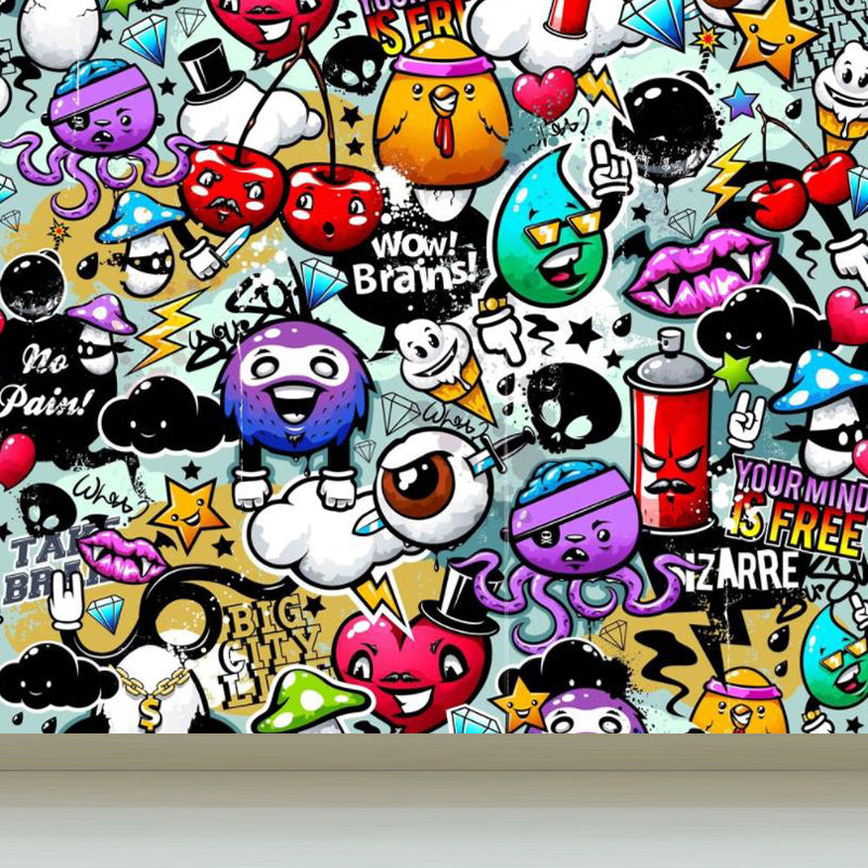 Modern Novel Graffiti Mural Decal Light Color Stain-Proofing Wall Decor for Bathroom