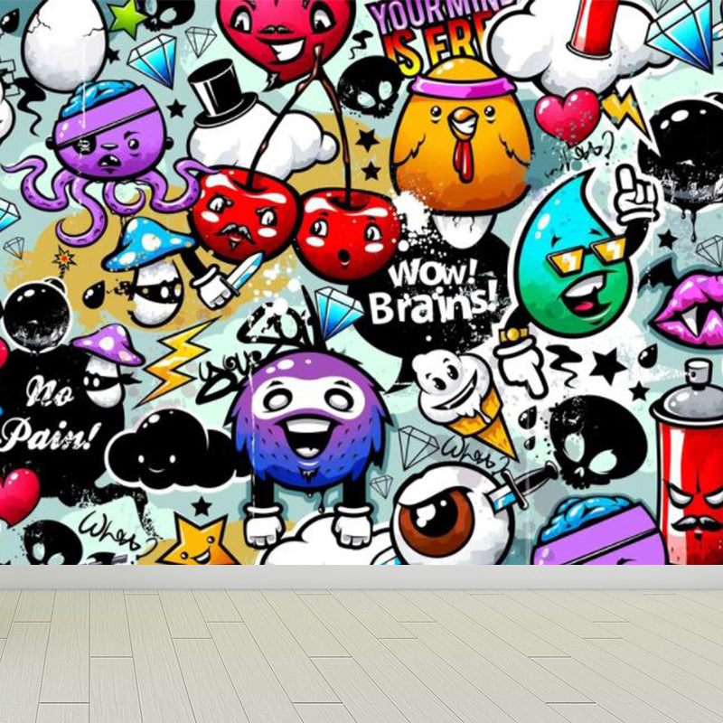 Modern Novel Graffiti Mural Decal Light Color Stain-Proofing Wall Decor for Bathroom